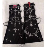 Manga de rodilla con aplique de calavera y cadena de metal 