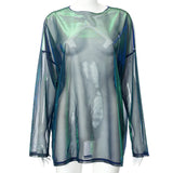 Long sleeve sheer mesh crewneck contrast top