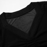 Long sleeve ruched mesh v neck gloves top