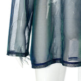 Long sleeve sheer mesh crewneck contrast top