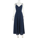 Polka dot v neck smocked contrast cami midi dress