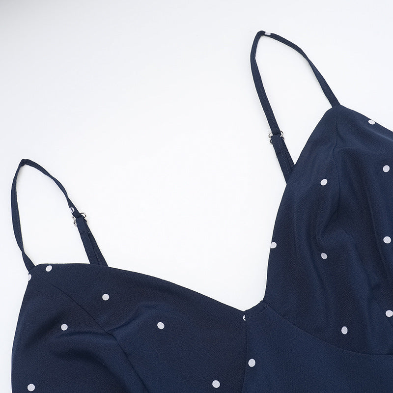 Polka dot v neck smocked contrast cami midi dress