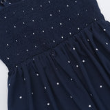 Polka dot v neck smocked contrast cami midi dress