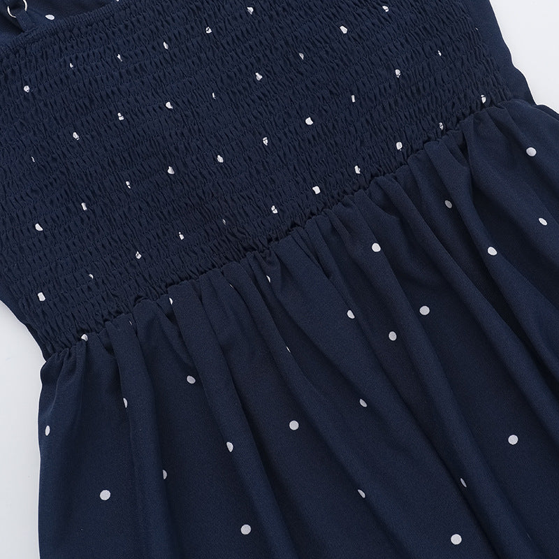 Polka dot v neck smocked contrast cami midi dress