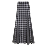 Plaid patchwork contrast zip-up maxi skirt