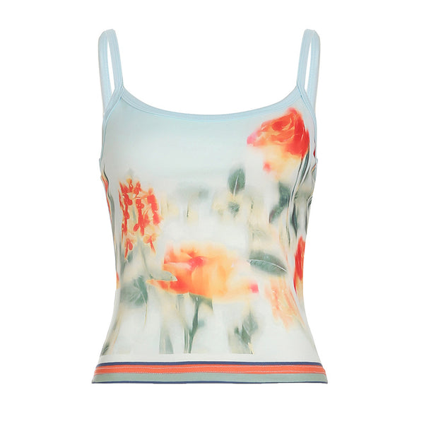 Haut camisole contrasté à col en U et imprimé floral dans le dos 
