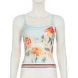 Top camisola en contraste, sin espalda y con estampado floral y cuello en U 