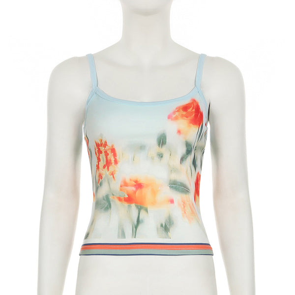 Haut camisole contrasté à col en U et imprimé floral dans le dos 