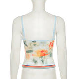 Top camisola en contraste, sin espalda y con estampado floral y cuello en U 