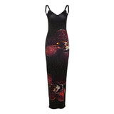 Vestido largo camisola con estampado floral de lunares y cuello en V fruncido 