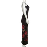 Vestido largo camisola con estampado floral de lunares y cuello en V fruncido 