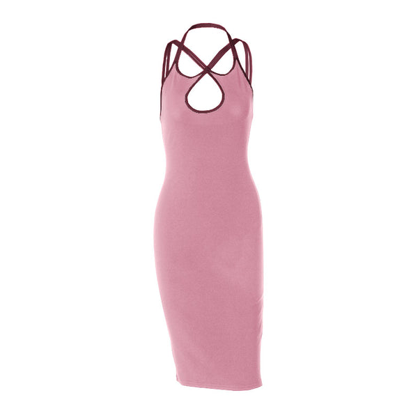 Vestido midi con escote halter cruzado y espalda descubierta 