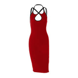 Vestido midi con escote halter cruzado y espalda descubierta 