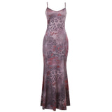 Vestido largo camisola con escote en V y espalda descubierta con estampado de leopardo 