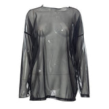 Long sleeve sheer mesh crewneck contrast top