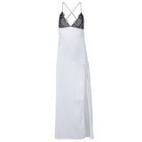 Cross back self tie spaghetti strap v neck slit maxi dress