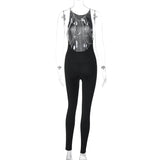Round neck beaded backless solid jumpsuit