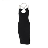 Vestido midi con escote halter cruzado y espalda descubierta 