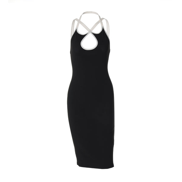 Vestido midi con escote halter cruzado y espalda descubierta 
