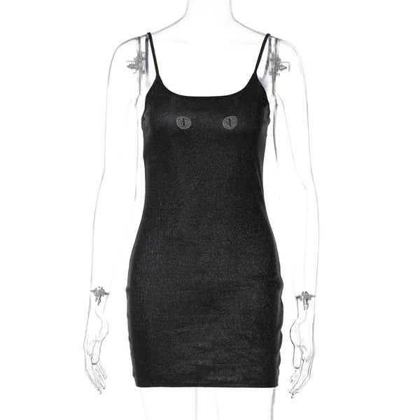 Mini-robe camisole dos nu à col en U et perles 