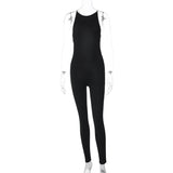 Round neck beaded backless solid jumpsuit