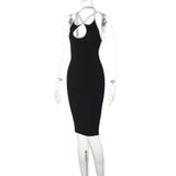 Vestido midi con escote halter cruzado y espalda descubierta 