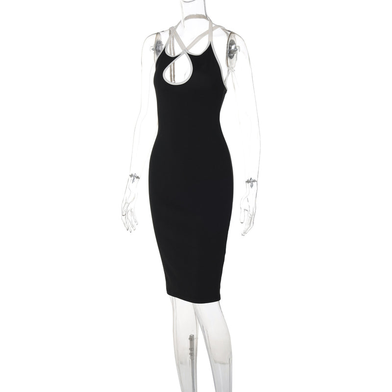 Vestido midi con escote halter cruzado y espalda descubierta 
