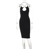 Vestido midi con escote halter cruzado y espalda descubierta 