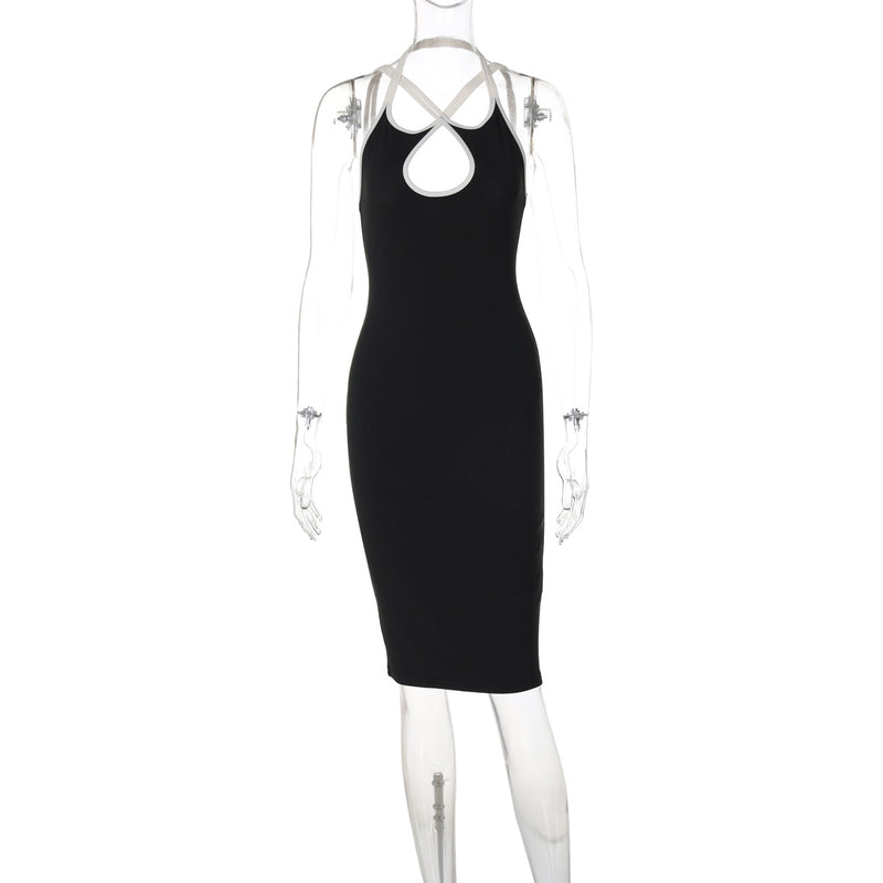 Vestido midi con escote halter cruzado y espalda descubierta 