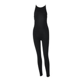 Round neck beaded backless solid jumpsuit