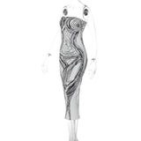 Print contrast backless tube midi dress