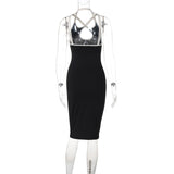 Vestido midi con escote halter cruzado y espalda descubierta 