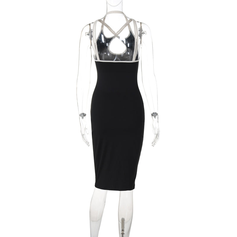 Vestido midi con escote halter cruzado y espalda descubierta 