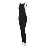 Round neck beaded backless solid jumpsuit