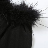 Long sleeve off shoulder feather hollow out jumpsuit