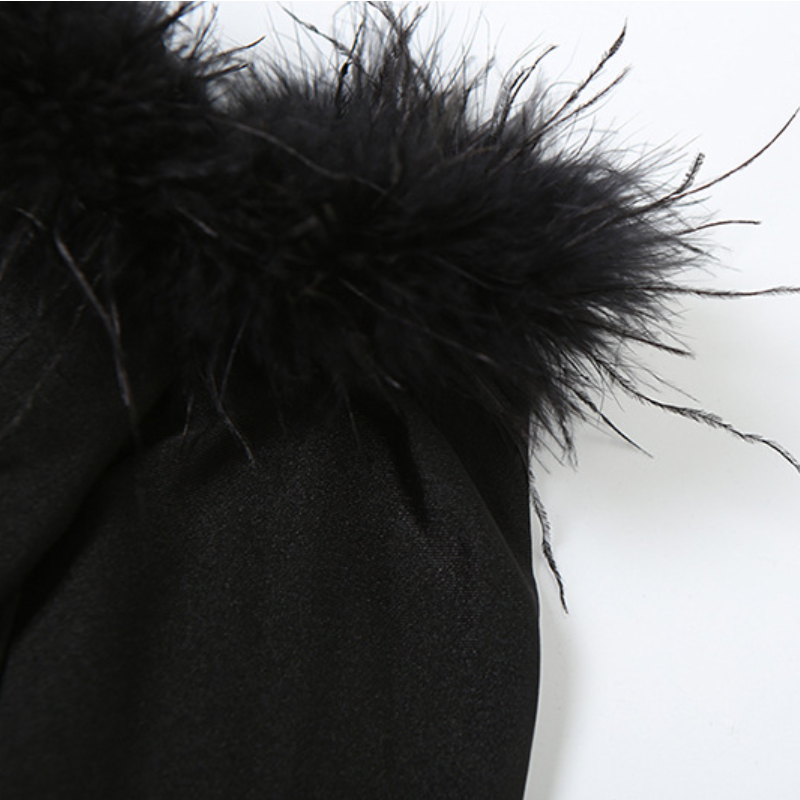 Long sleeve off shoulder feather hollow out jumpsuit