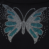 Beaded butterfly pattern u neck ribbed top