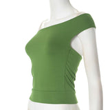 Hollow out off shoulder solid crop top