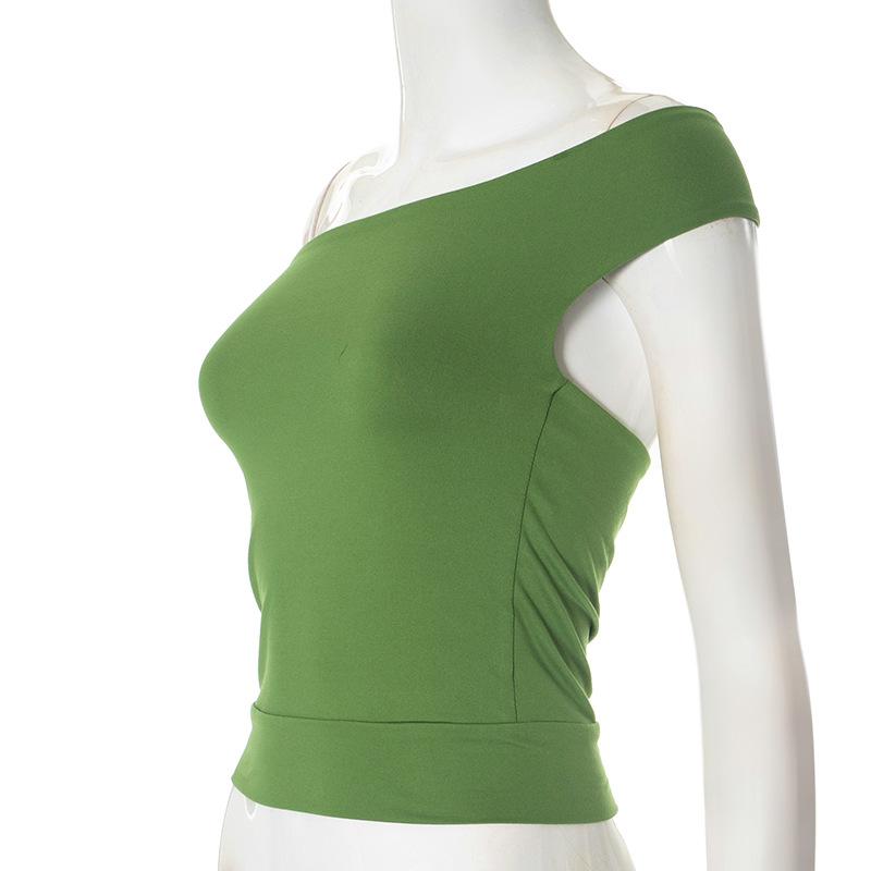 Hollow out off shoulder solid crop top