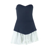 Vestido mini de tubo con espalda descubierta y diseño de patchwork con cuello de corazón 