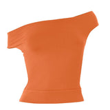 Hollow out off shoulder solid crop top