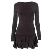 Ruched long sleeve crewneck solid mini dress