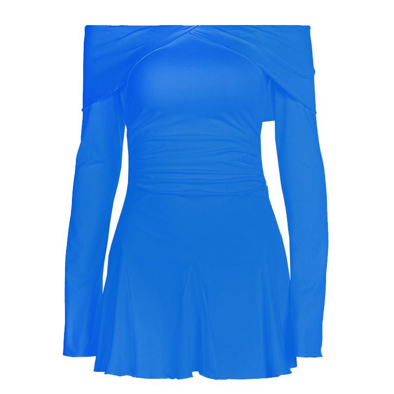 Mini-robe à volants froncés à manches longues et épaules dénudées 