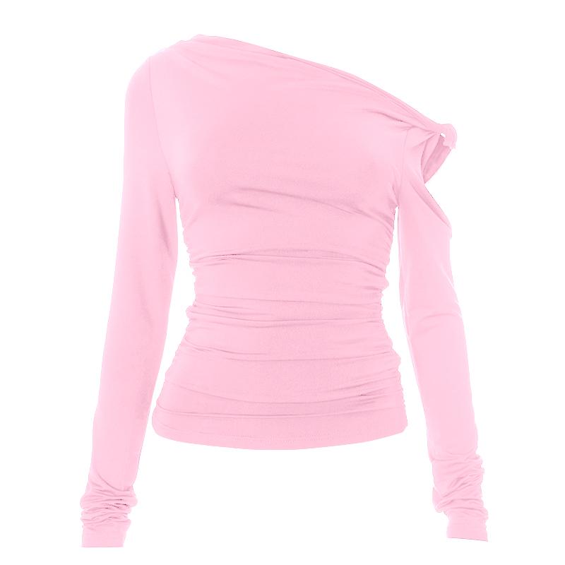 Irregular long sleeve hollow out ruched one shoulder top