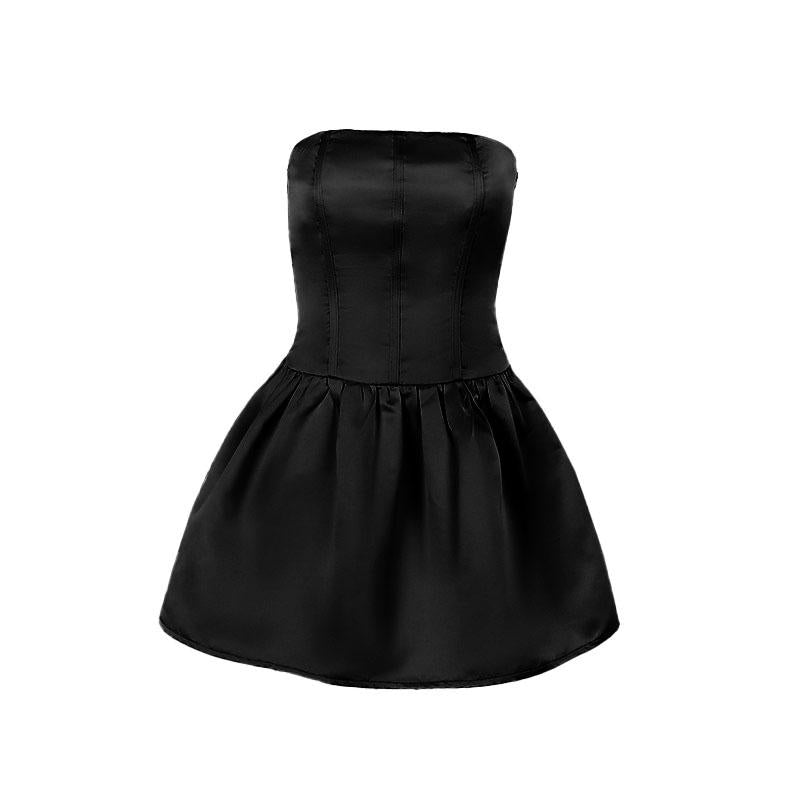 Vestido mini de tubo liso de satén fruncido y fruncido 