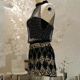 Crewneck hollow out see through beaded button top