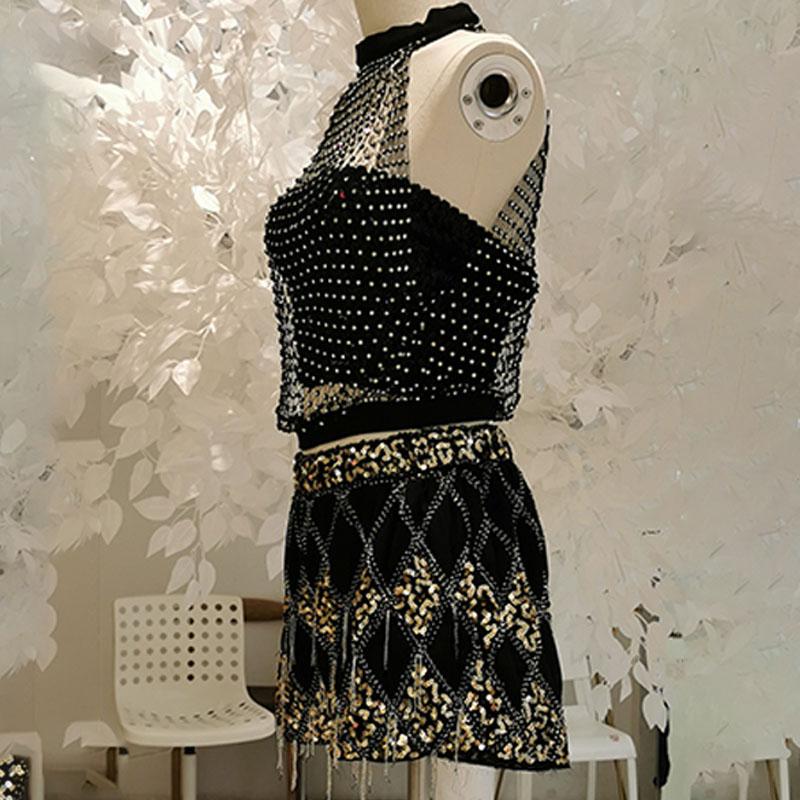 Crewneck hollow out see through beaded button top