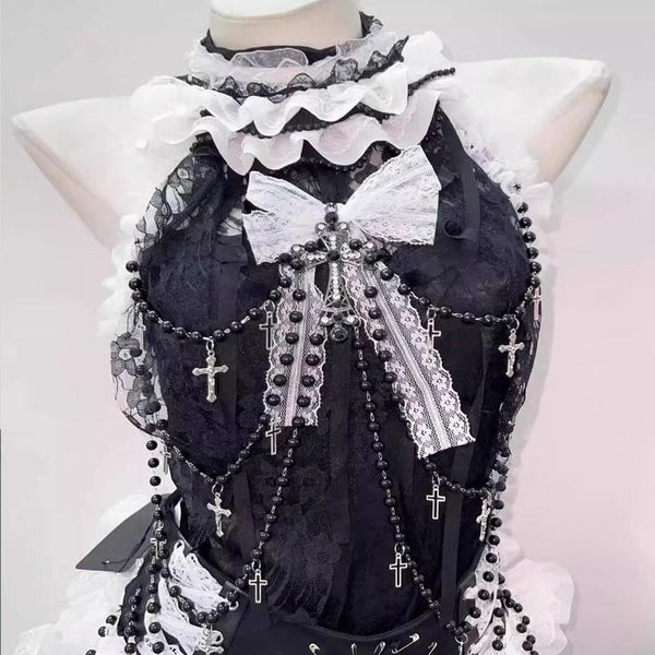 Ensemble mini-jupe froncée à volants et perles avec nœud papillon 