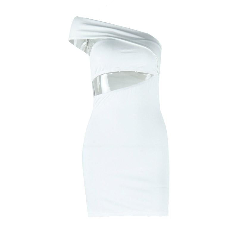 Mini-robe unie à une épaule irrégulière et ajourée 