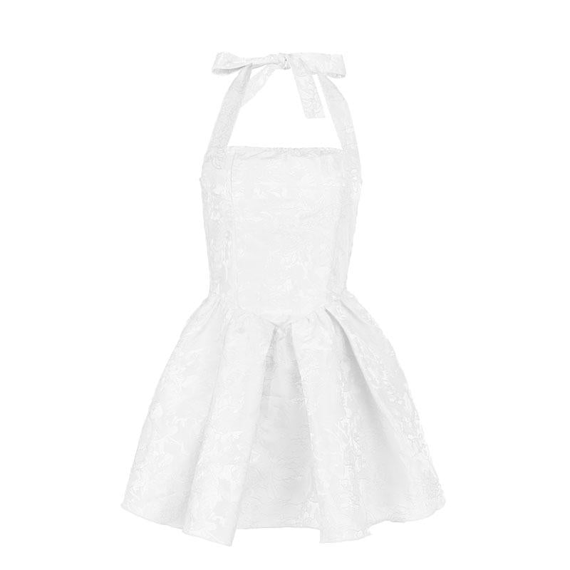 Vestido mini con cuello cuadrado fruncido y estampado halter 
